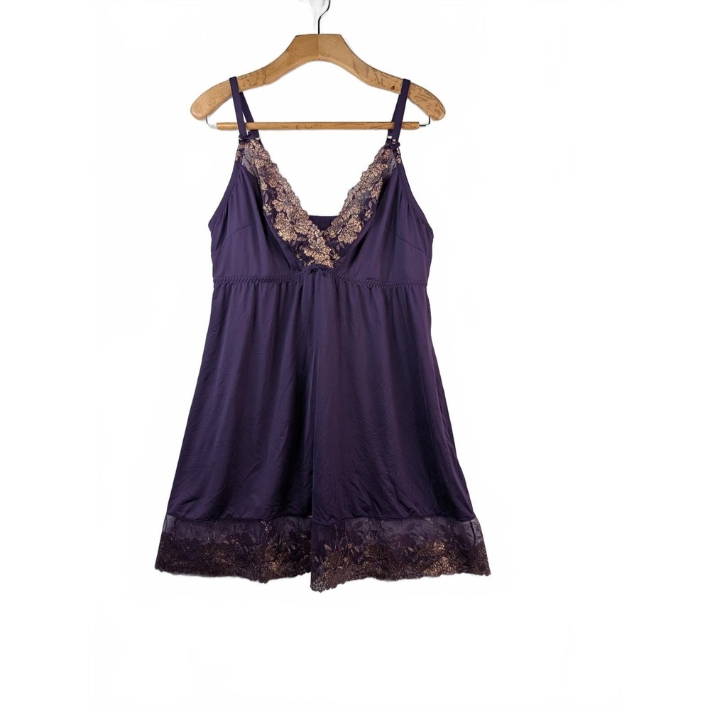 Cacique Y2K purple lace trim babydoll chemise Size 14-16